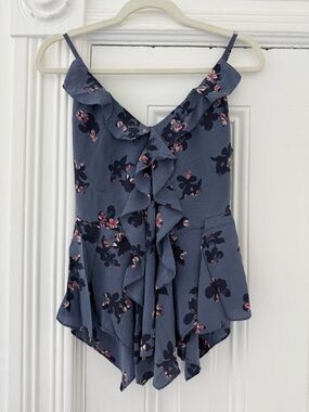 Rebecca Taylor Blue Floral silk Ruffle Tank